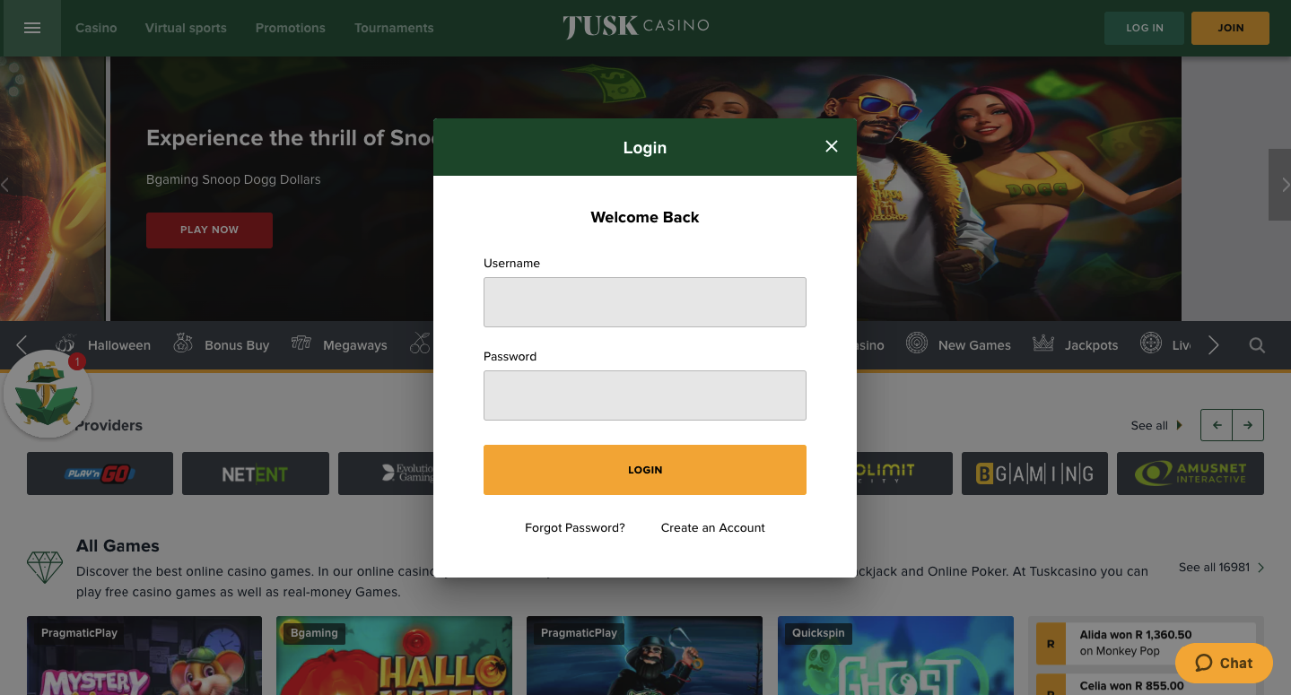 tusk casino sign up