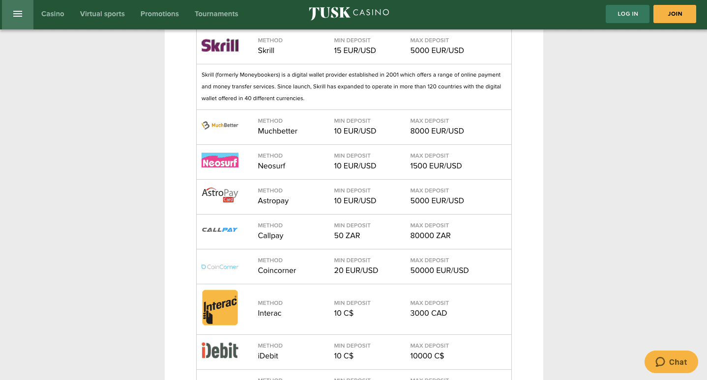 tuskcasino deposit